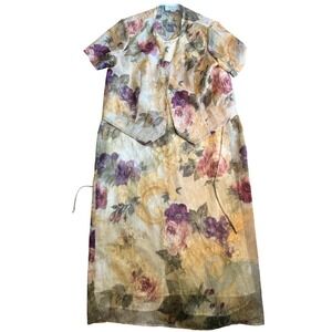 Christy Lyn Vintage Floral Dress Removable Vest Set 16 Midi Cottagecore Teacher